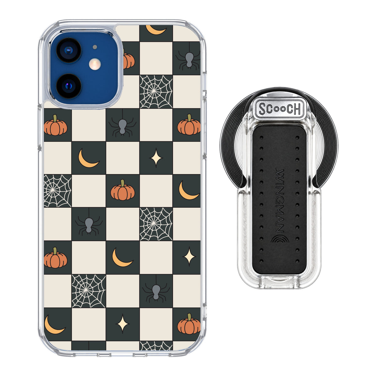 Scooch MagCase Spooky Squares for iPhone 12 — MagSafe Wingback Bundle - Clear