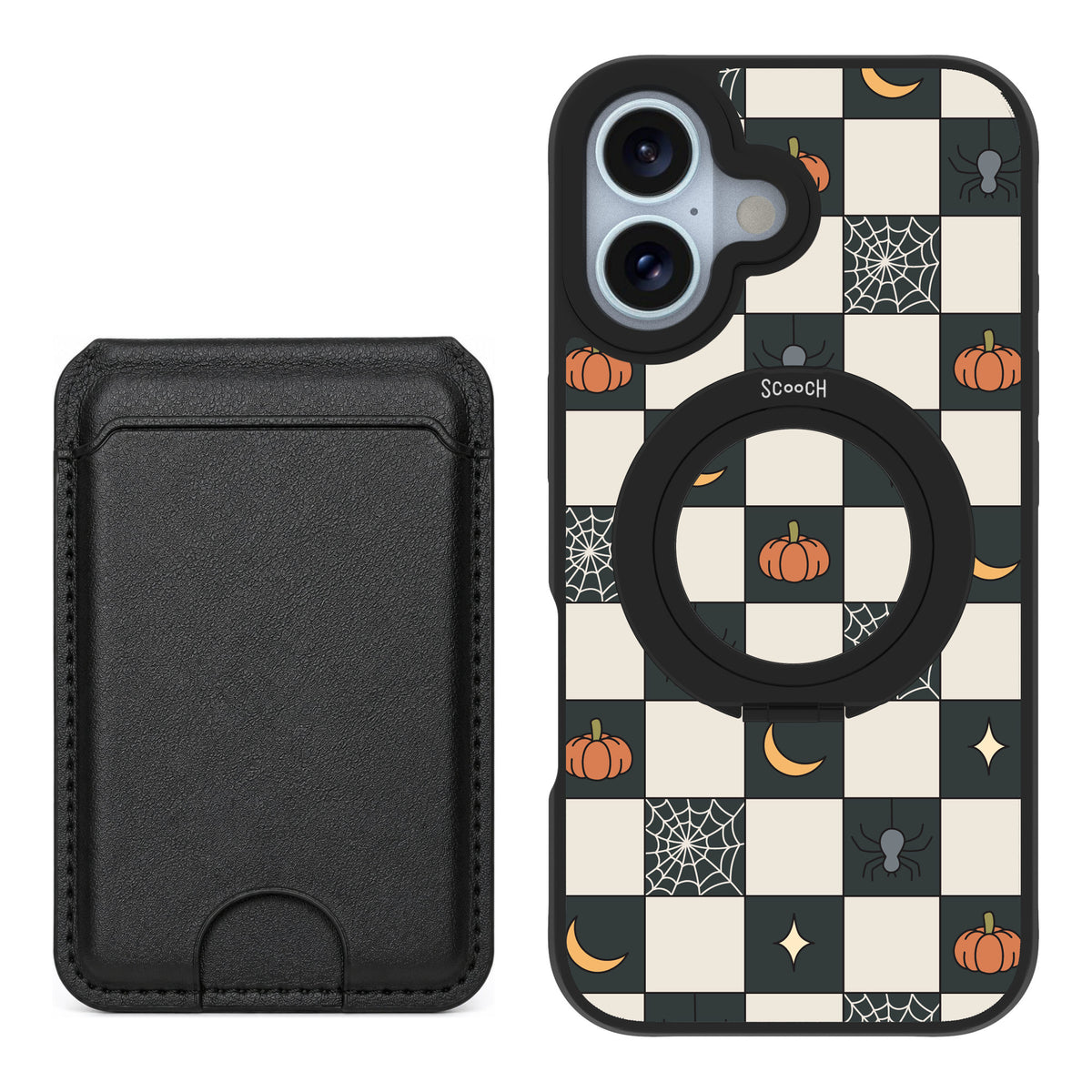 Scooch MagCase Spooky Squares for iPhone 16 — Black MagWallet Bundle