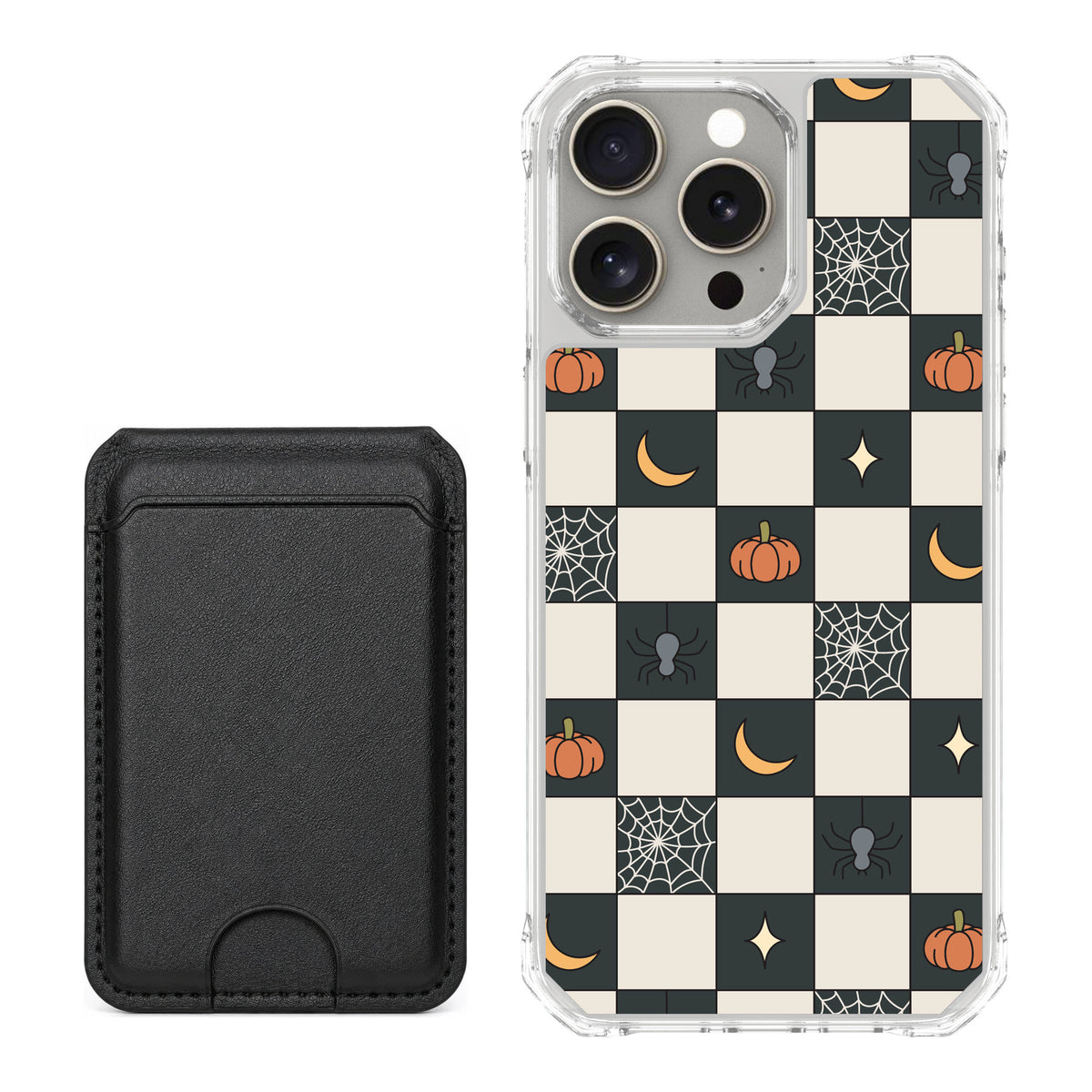 Scooch MagCase Spooky Squares for iPhone 15 Pro Max — Black MagWallet Bundle