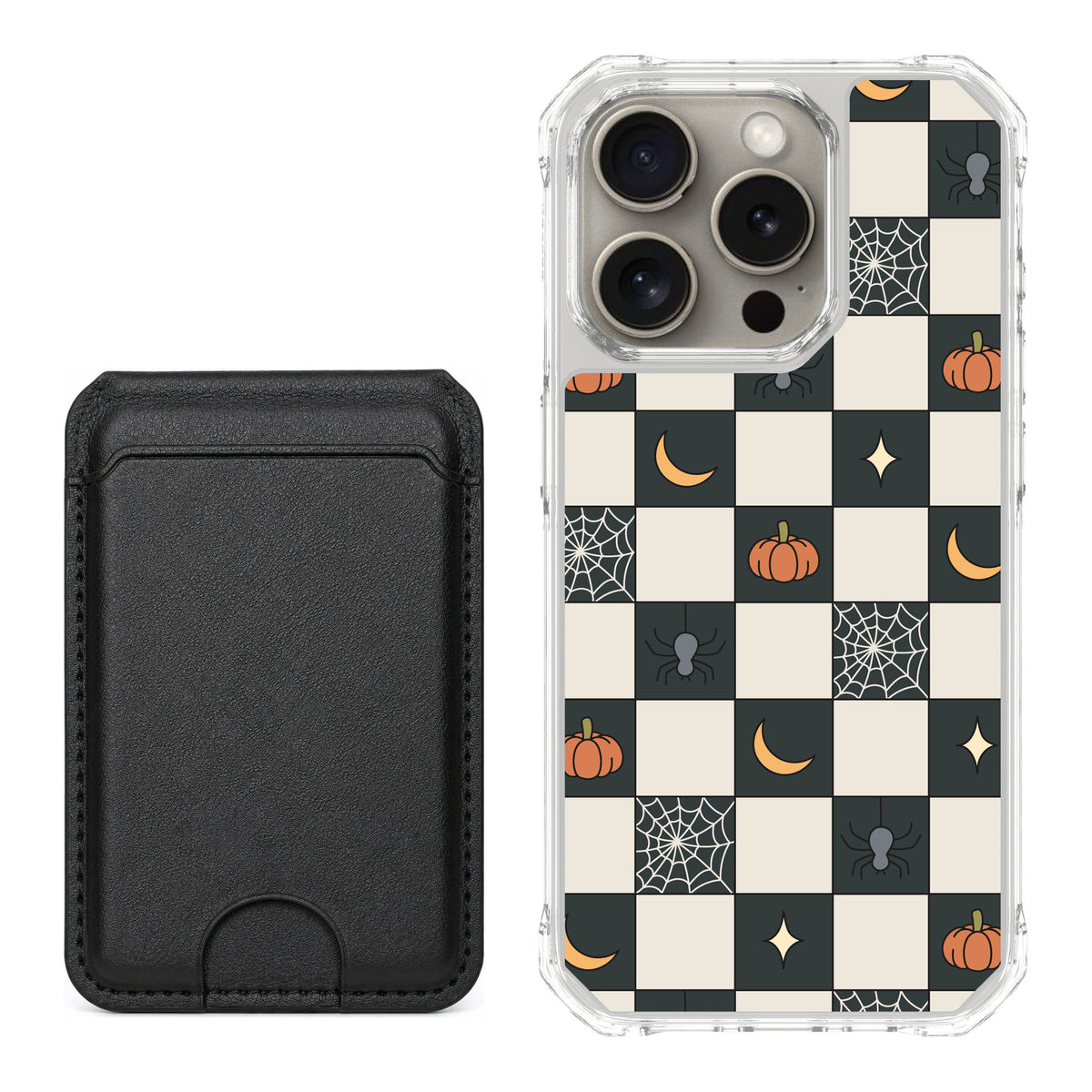 Scooch MagCase Spooky Squares for iPhone 15 Pro — Black MagWallet Bundle