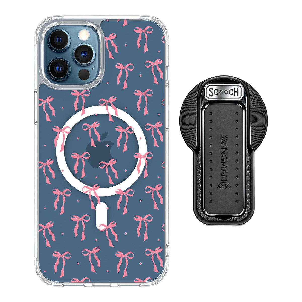 Scooch MagCase Pink Bows for iPhone 12 Pro — MagSafe Wingback Bundle - Black