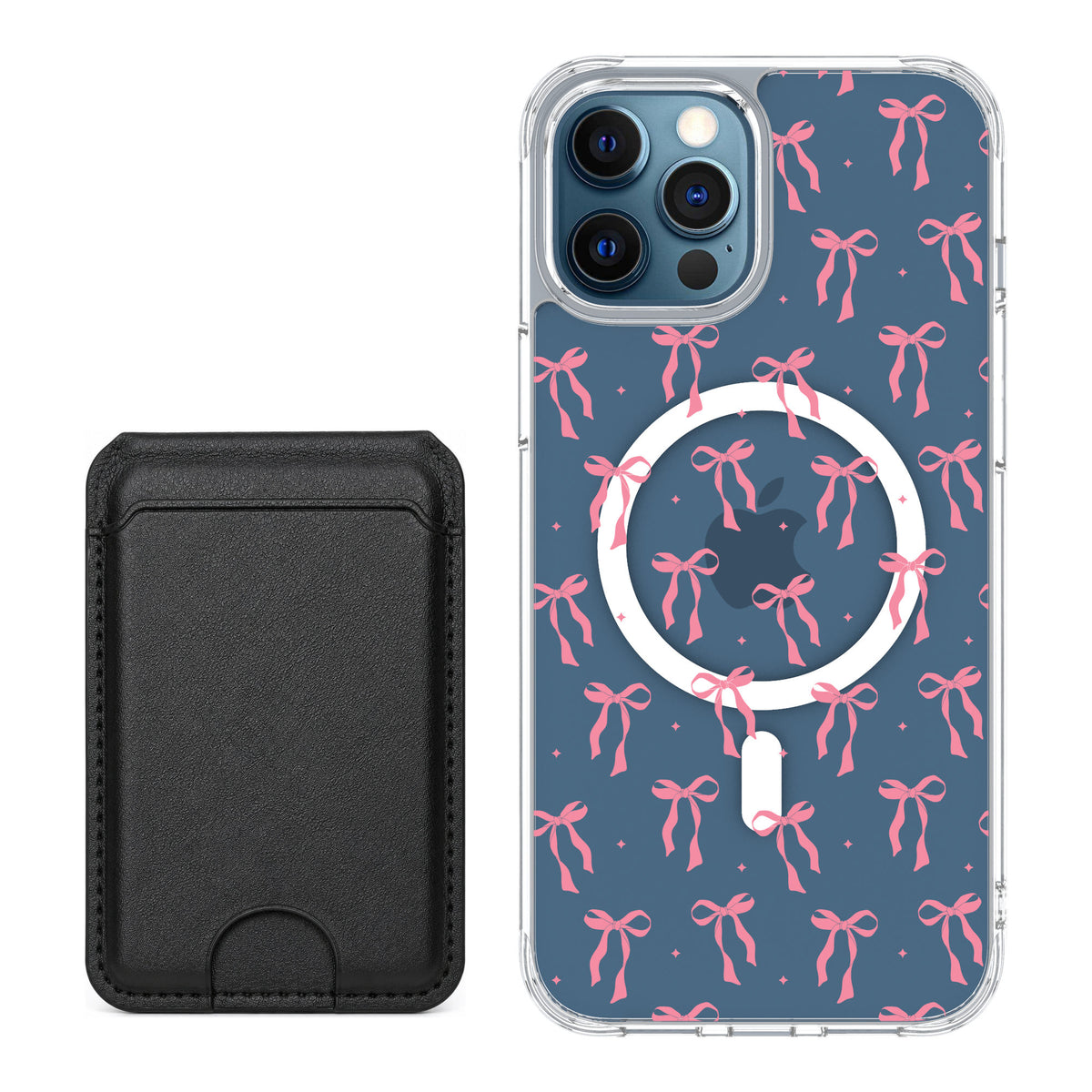 Scooch MagCase Pink Bows for iPhone 12 Pro — Black MagWallet Bundle