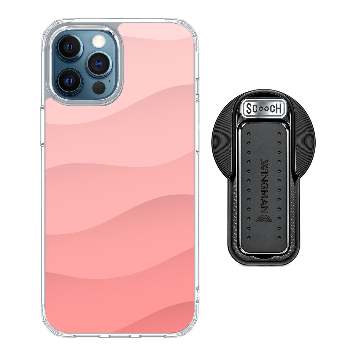 Scooch MagCase Pink Waves for iPhone 12 Pro — MagSafe Wingback Bundle - Black