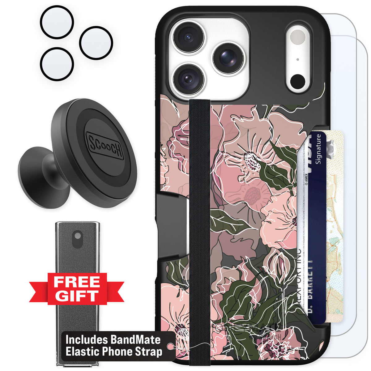 Scooch Moneymate Blush Botanical for iPhone 18 Pro Max — Defender Bundle