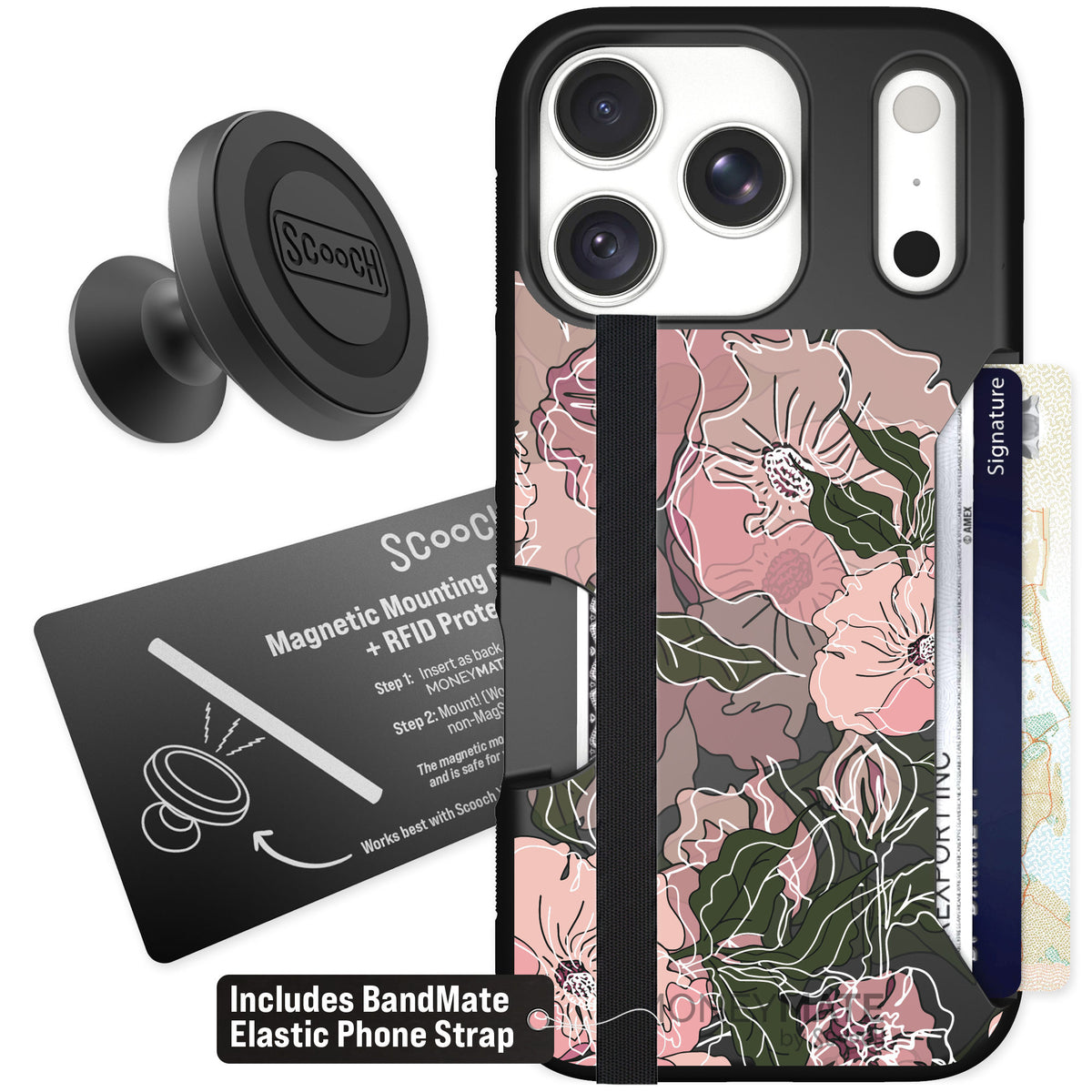 Scooch Moneymate Blush Botanical for iPhone 18 Pro — Starter Bundle