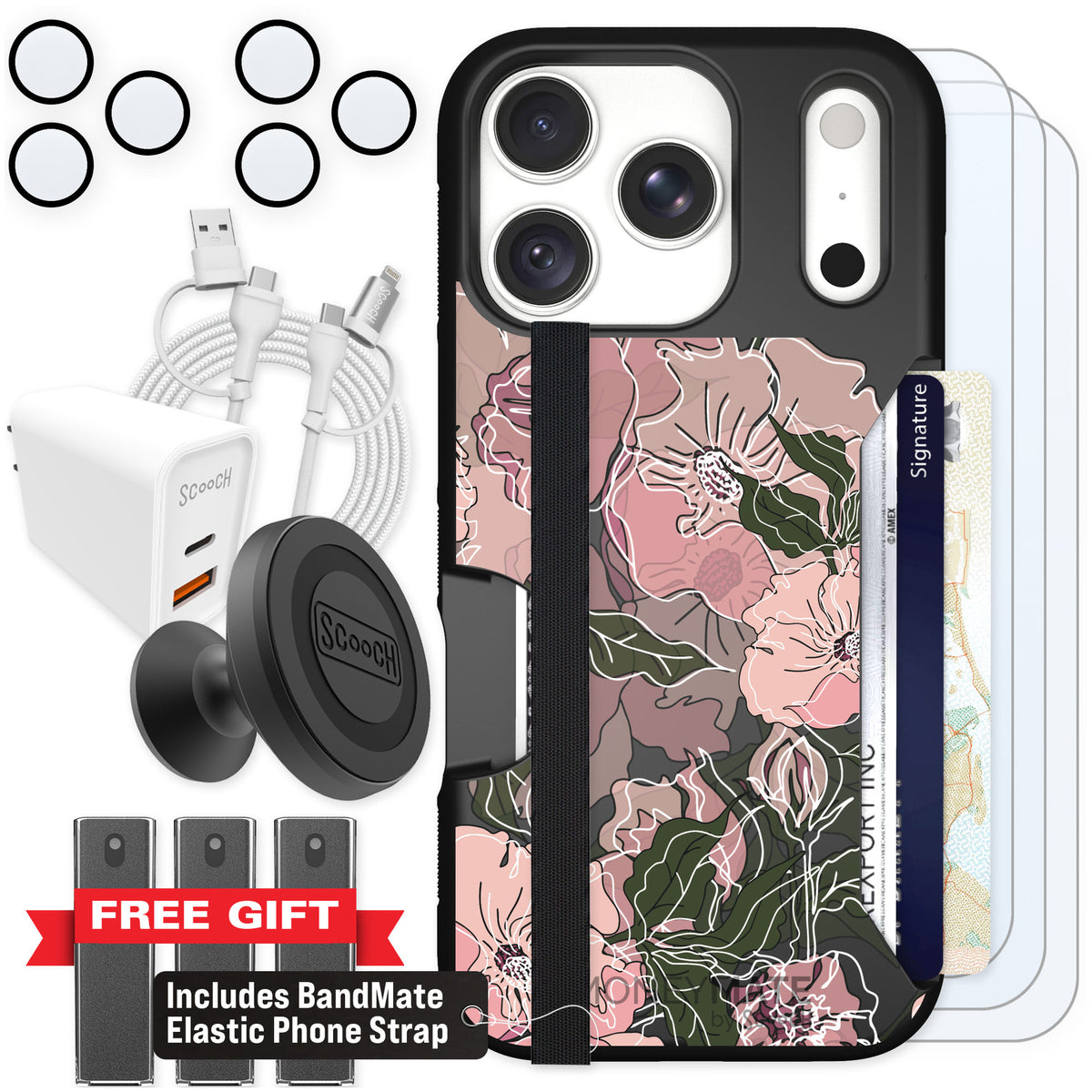 Scooch Moneymate Blush Botanical for iPhone 18 Pro — Ultimate Bundle
