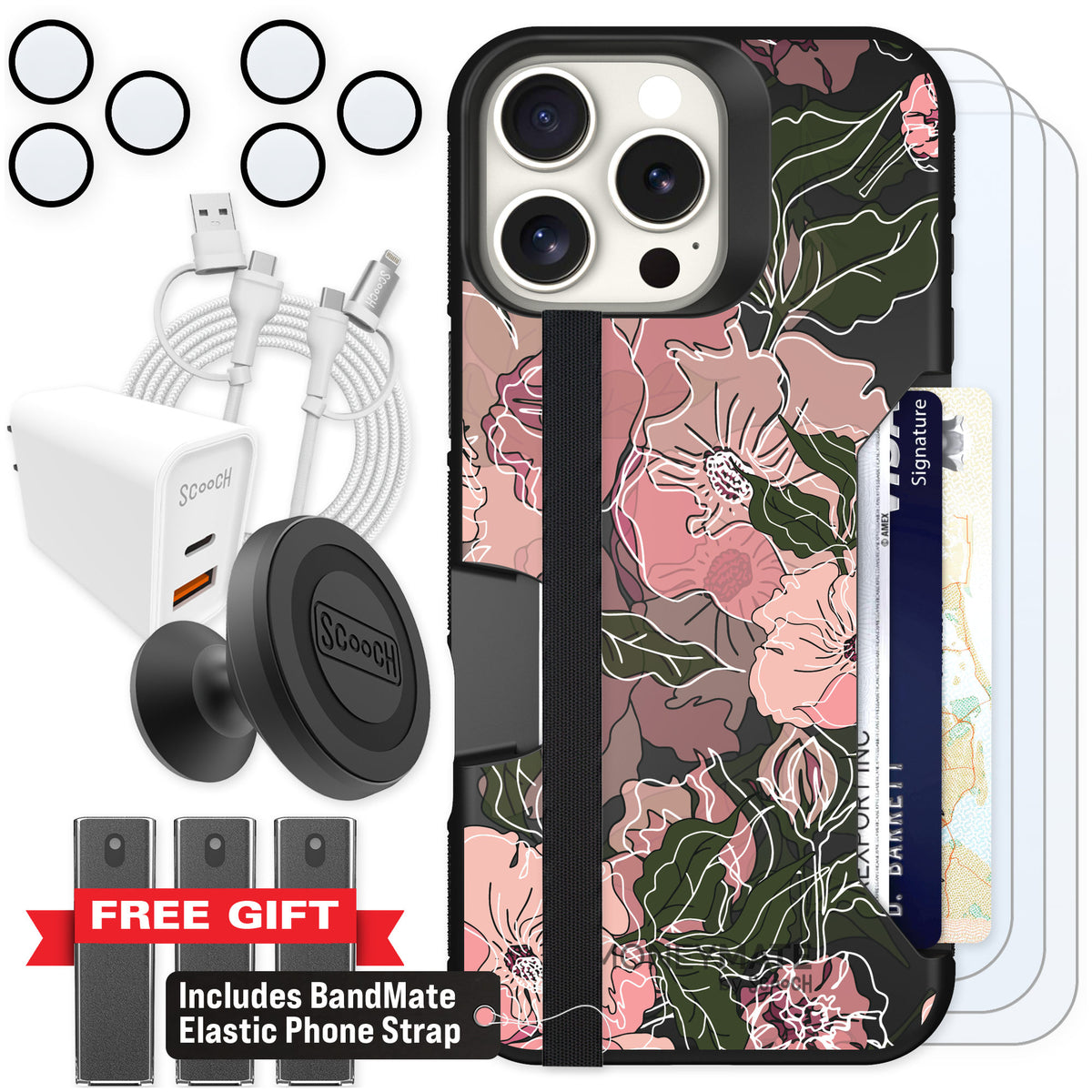 Scooch Moneymate Blush Botanical for iPhone 16 Pro Max — Ultimate Bundle