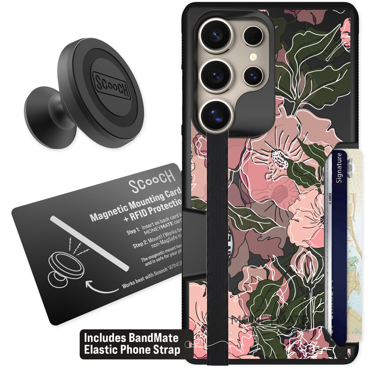 Scooch Moneymate Blush Botanical for Galaxy S25 Ultra — Starter Bundle