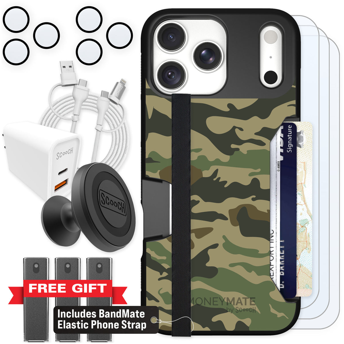 Scooch Moneymate Classic Camo for iPhone 18 Pro Max — Ultimate Bundle