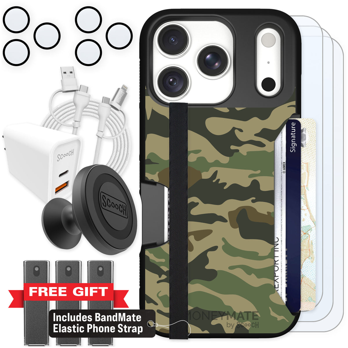 Scooch Moneymate Classic Camo for iPhone 18 Pro — Ultimate Bundle