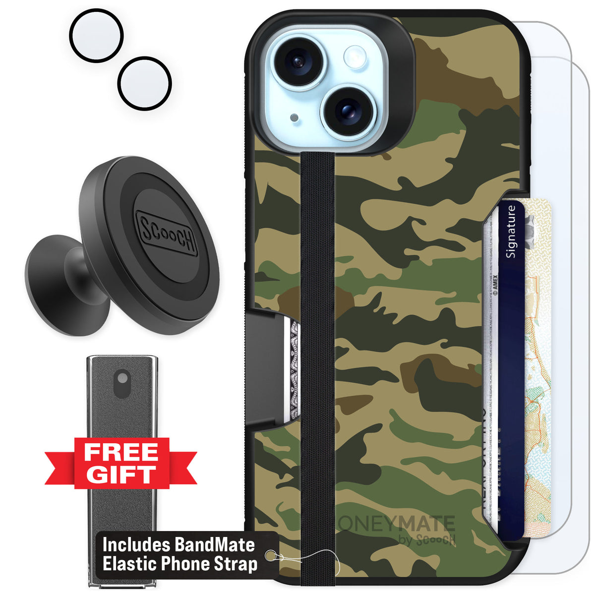 Scooch Moneymate Classic Camo for iPhone 15 — Defender Bundle