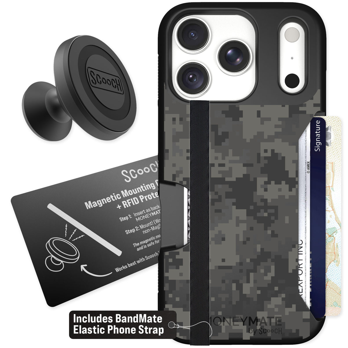 Scooch Moneymate Digi Camo for iPhone 18 Pro — Starter Bundle