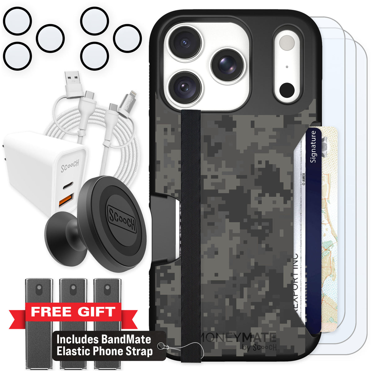 Scooch Moneymate Digi Camo for iPhone 18 Pro — Ultimate Bundle