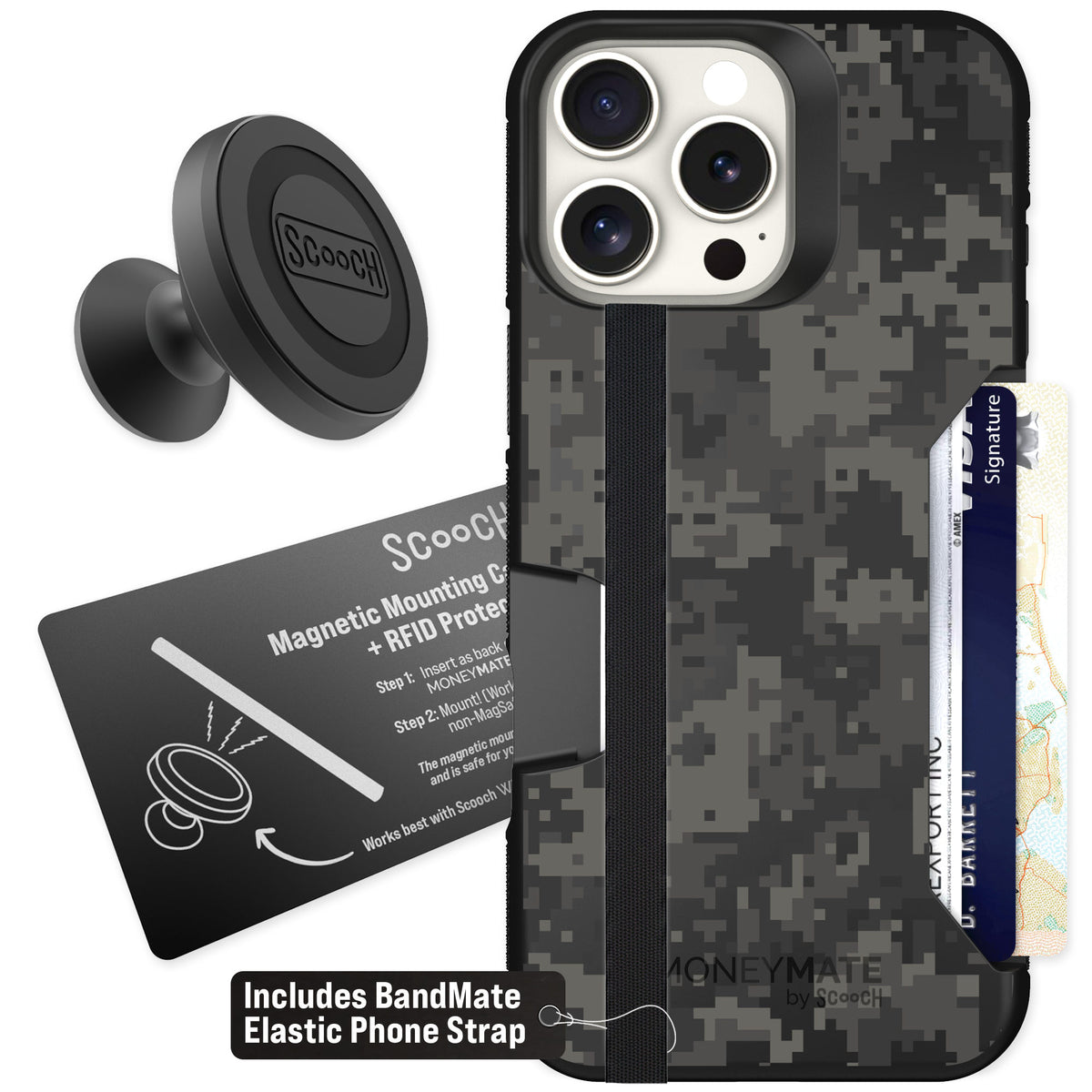 Scooch Moneymate Digi Camo for iPhone 16 Pro Max — Starter Bundle