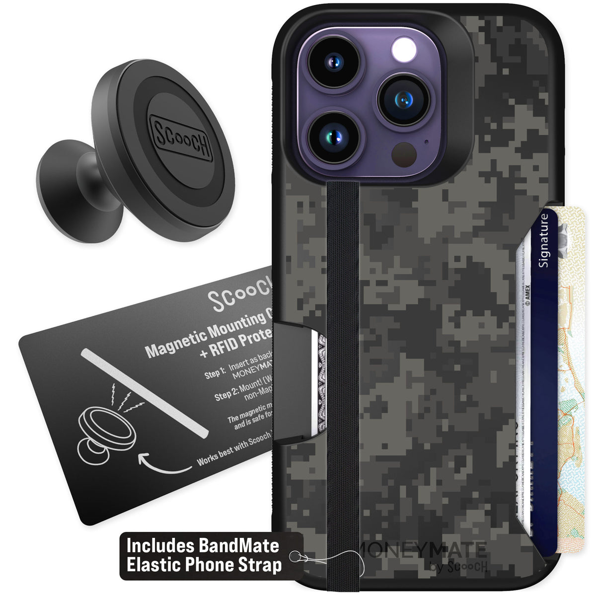 Scooch Moneymate Digi Camo for iPhone 14 Pro — Starter Bundle