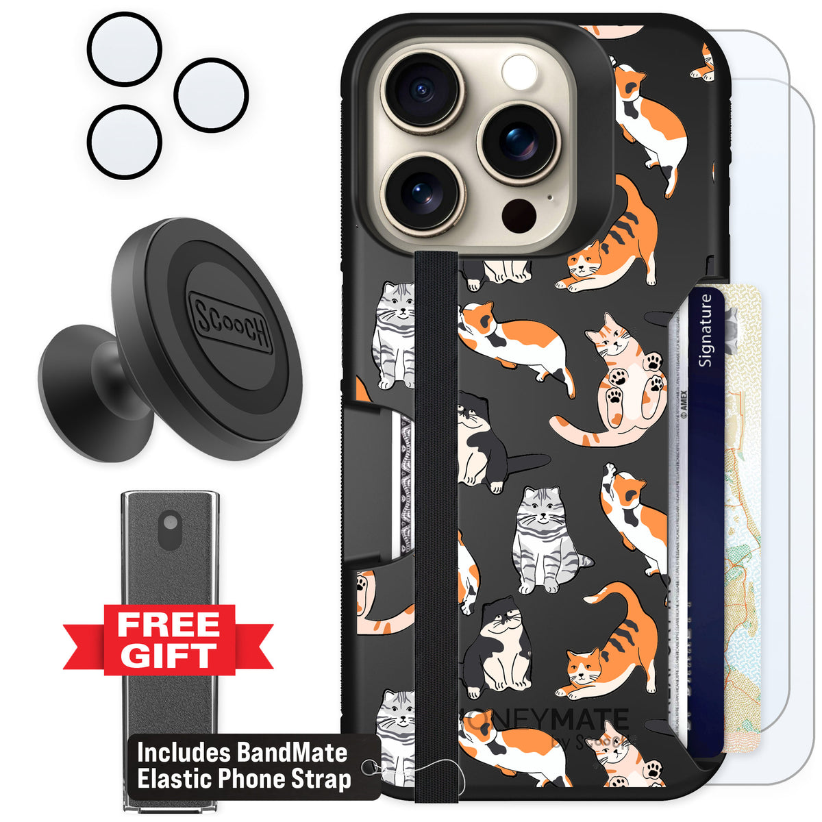 Scooch Moneymate Kitty Crew for iPhone 15 Pro — Defender Bundle