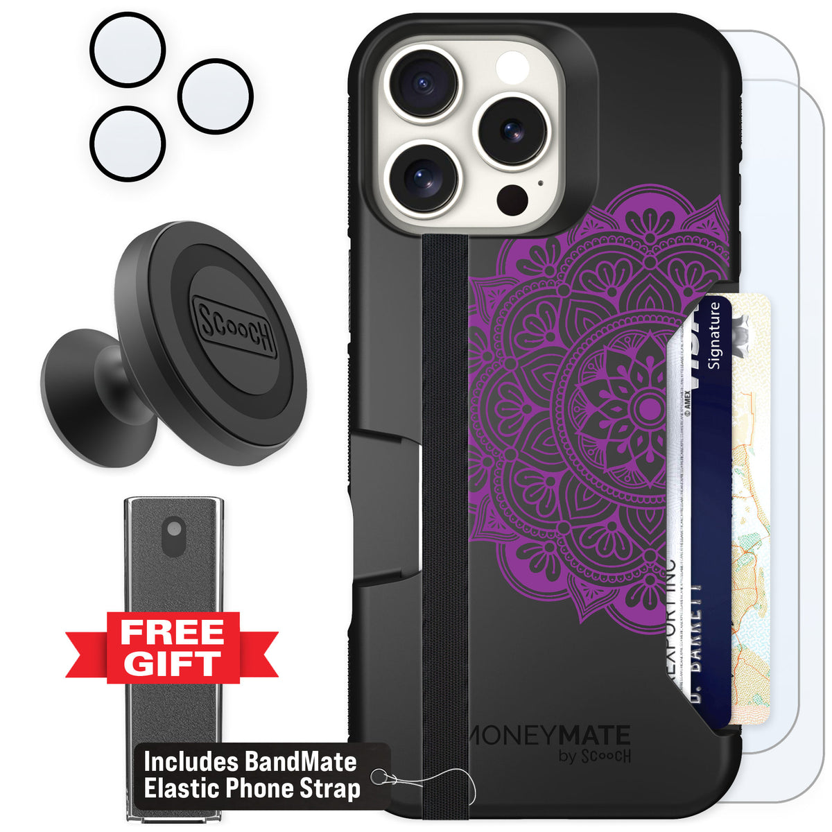 Scooch Moneymate Mandala Dreams for iPhone 16 Pro Max — Defender Bundle