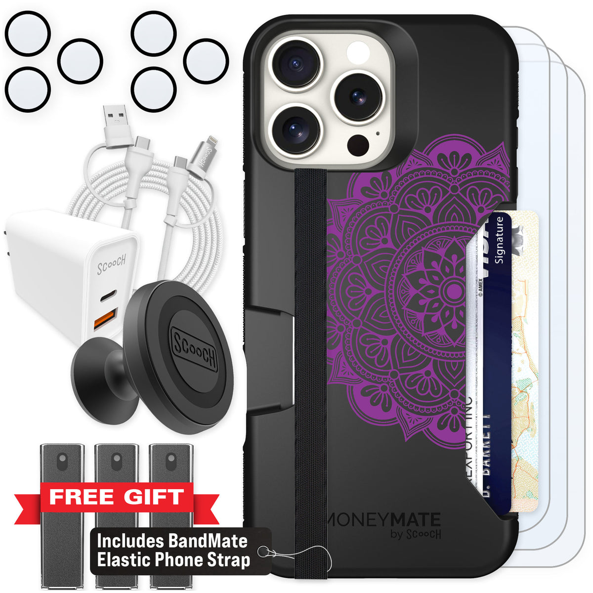 Scooch Moneymate Mandala Dreams for iPhone 16 Pro Max — Ultimate Bundle