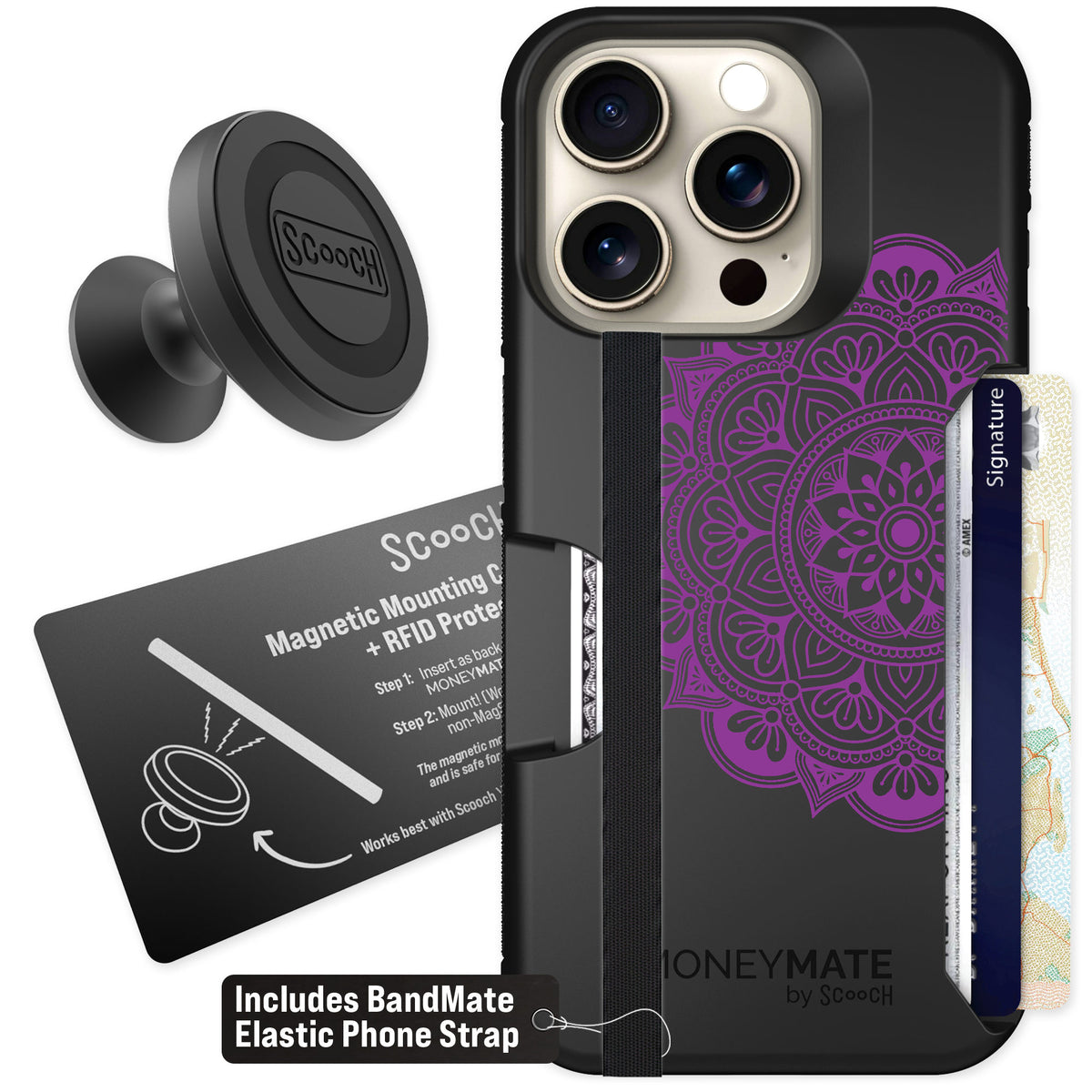 Scooch Moneymate Mandala Dreams for iPhone 15 Pro — Starter Bundle