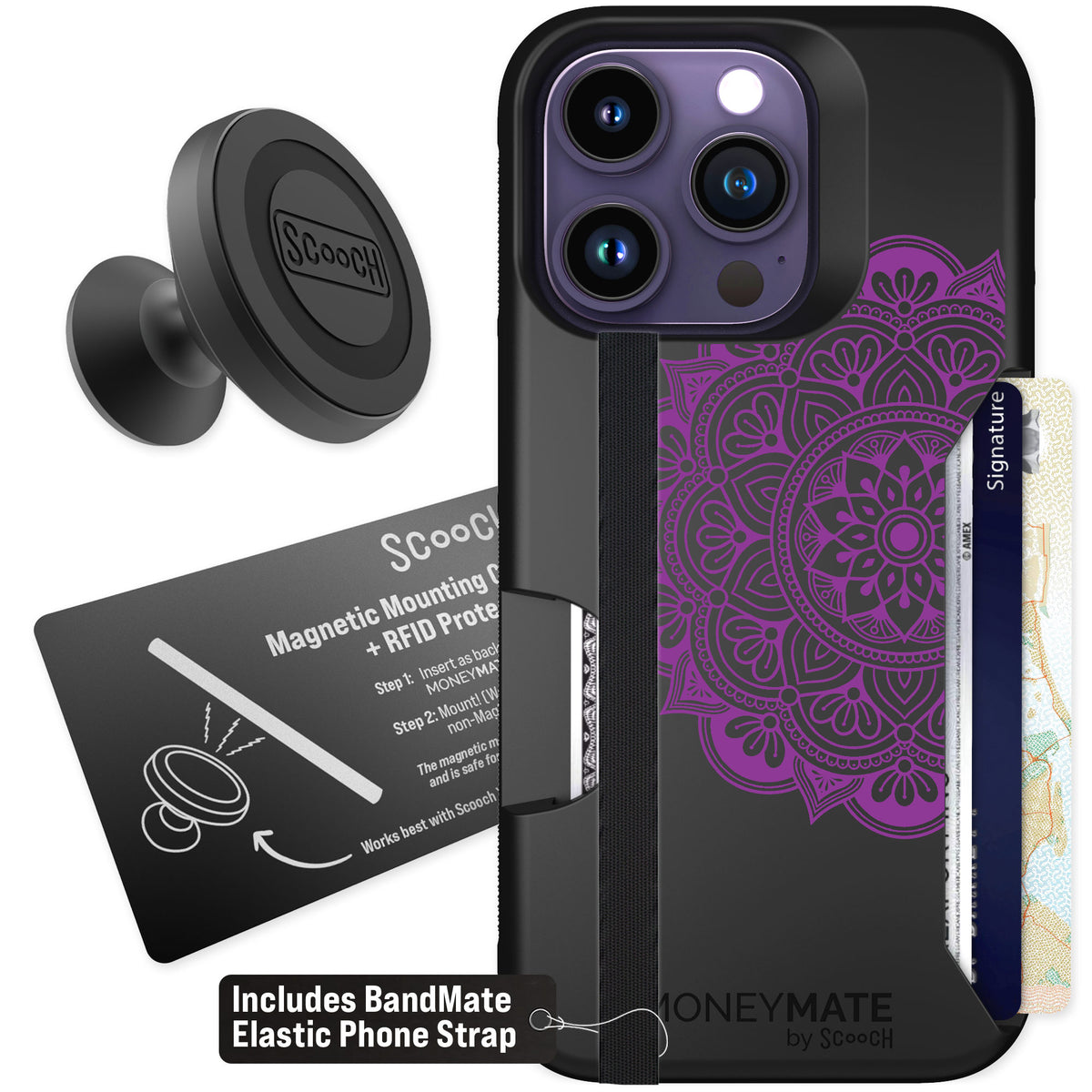 Scooch Moneymate Mandala Dreams for iPhone 14 Pro — Starter Bundle