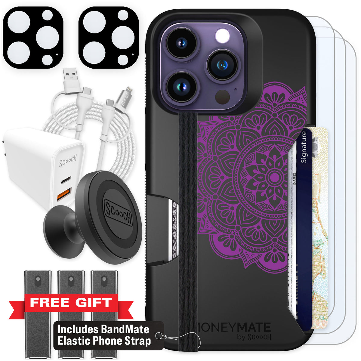 Scooch Moneymate Mandala Dreams for iPhone 14 Pro — Ultimate Bundle