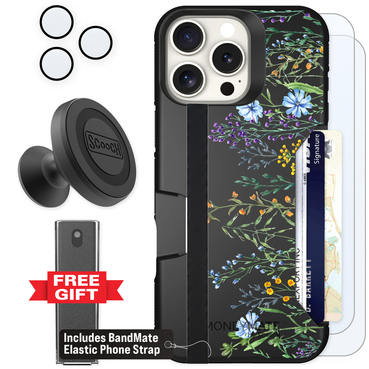Scooch Moneymate Meadow Bloom for iPhone 16 Pro Max — Defender Bundle