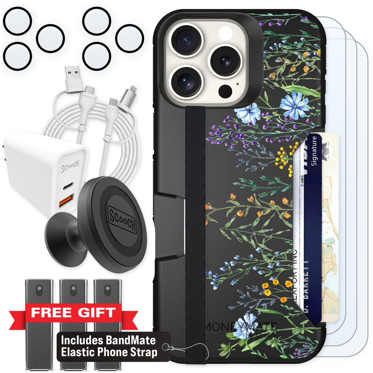 Scooch Moneymate Meadow Bloom for iPhone 16 Pro Max — Ultimate Bundle