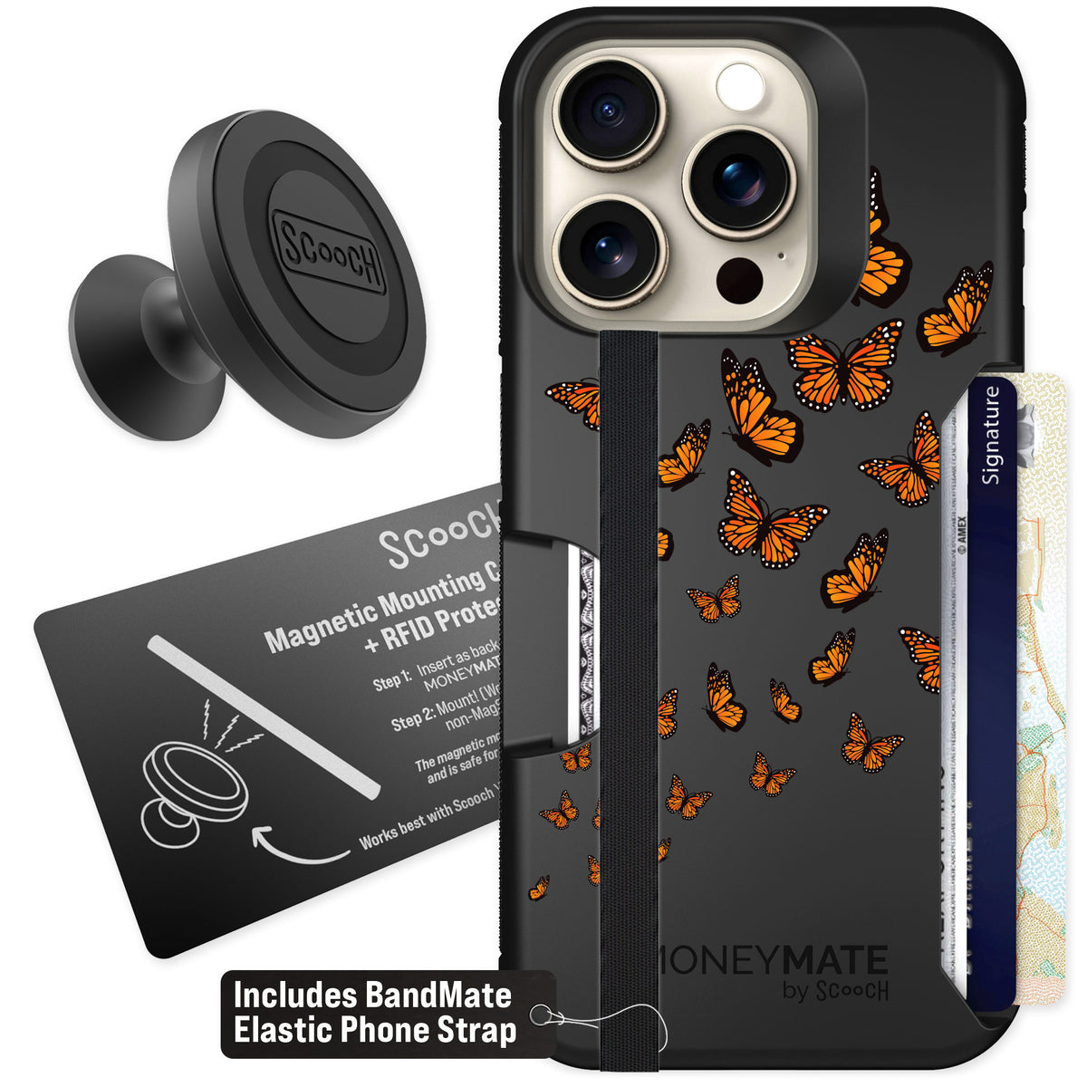 Scooch Moneymate Monarch Flight for iPhone 15 Pro — Starter Bundle