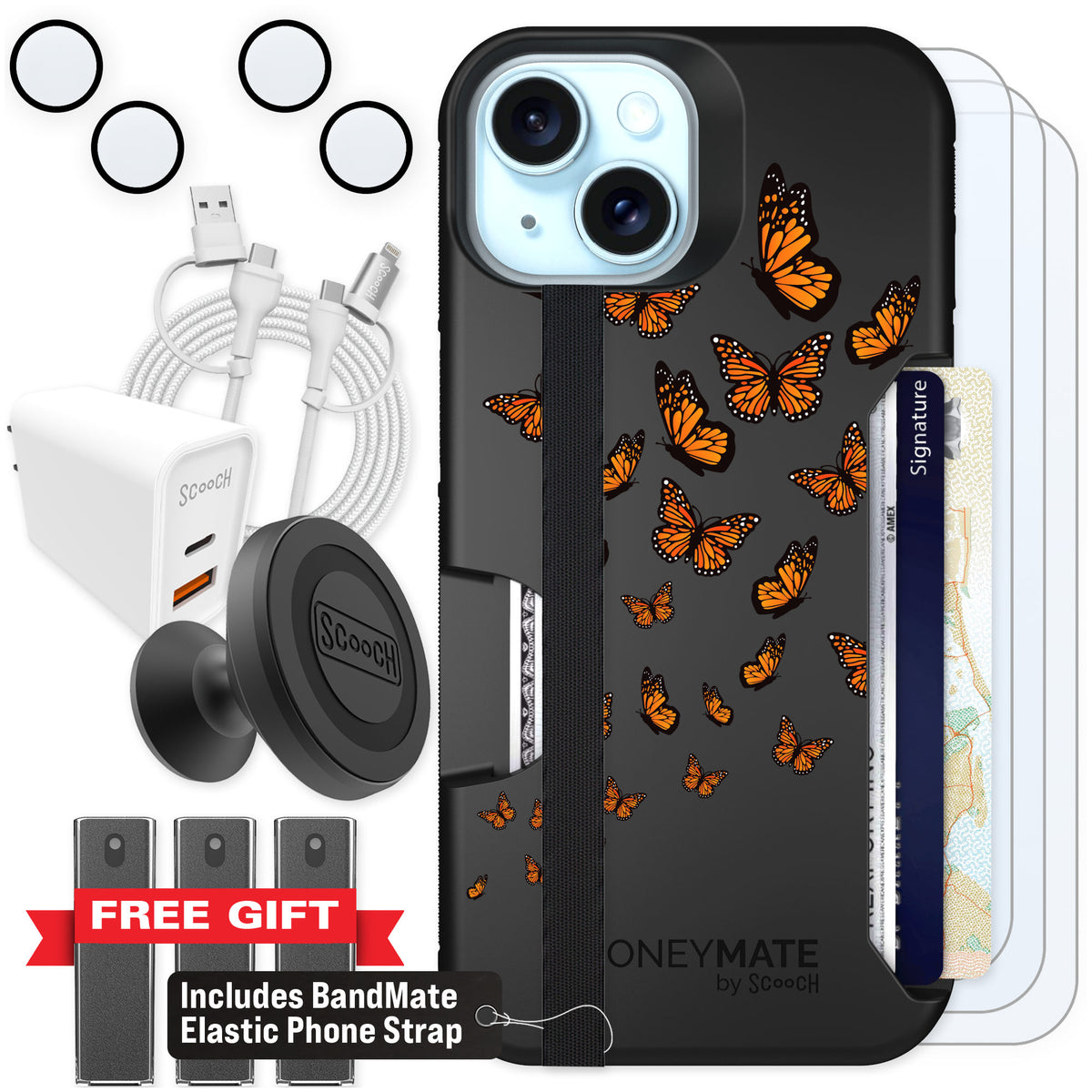 Scooch Moneymate Monarch Flight for iPhone 15 — Ultimate Bundle