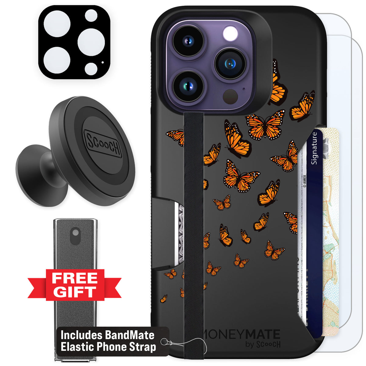 Scooch Moneymate Monarch Flight for iPhone 14 Pro — Defender Bundle