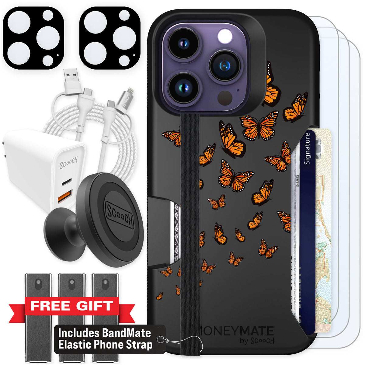 Scooch Moneymate Monarch Flight for iPhone 14 Pro — Ultimate Bundle
