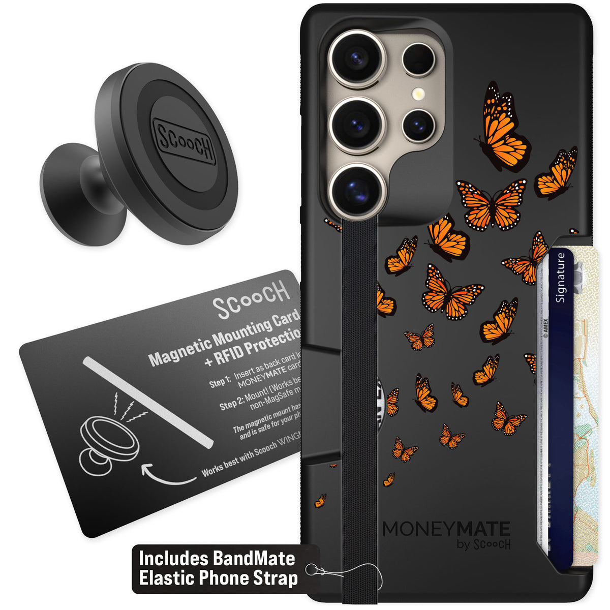 Scooch Moneymate Monarch Flight for Galaxy S25 Ultra — Starter Bundle