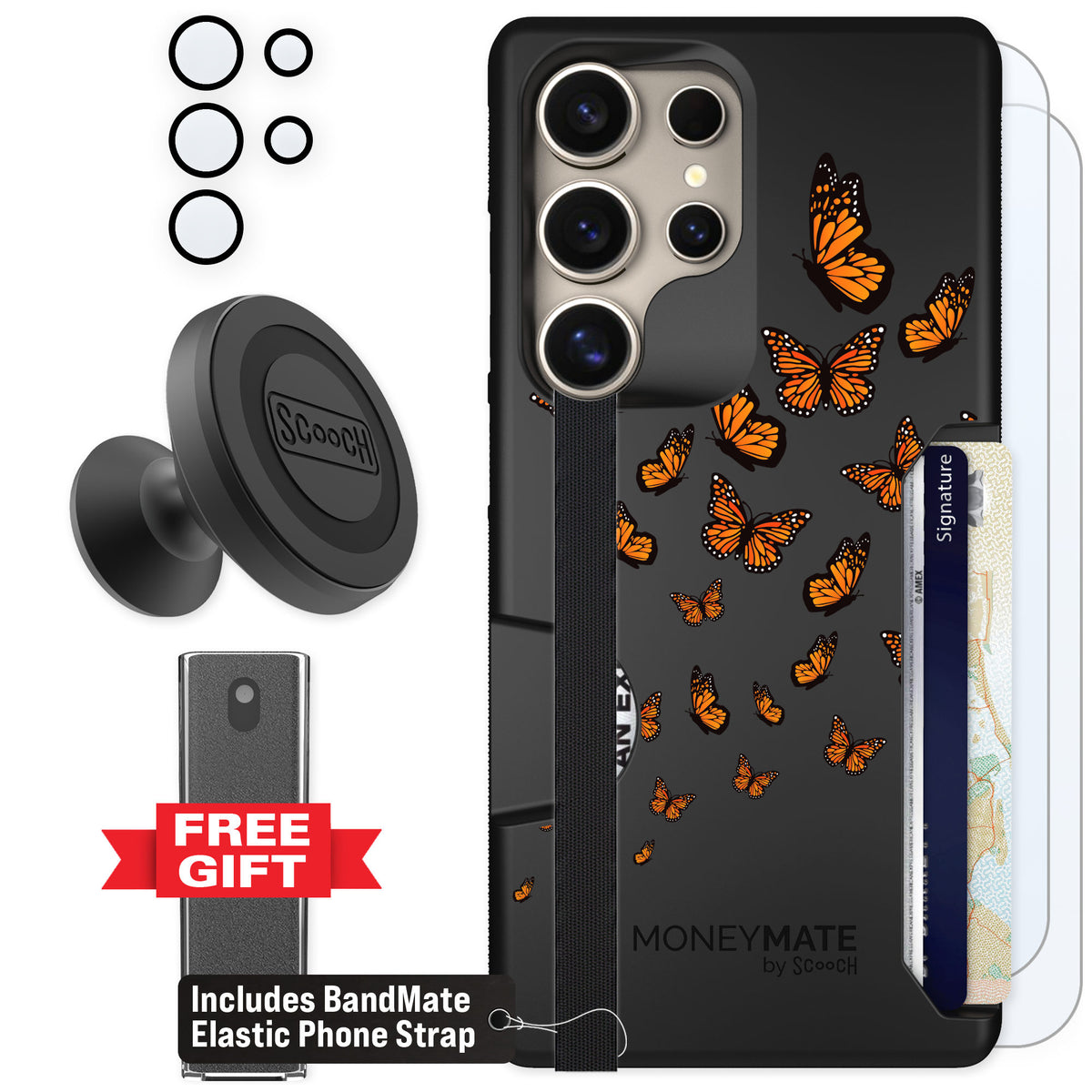 Scooch Moneymate Monarch Flight for Galaxy S25 Ultra — Defender Bundle