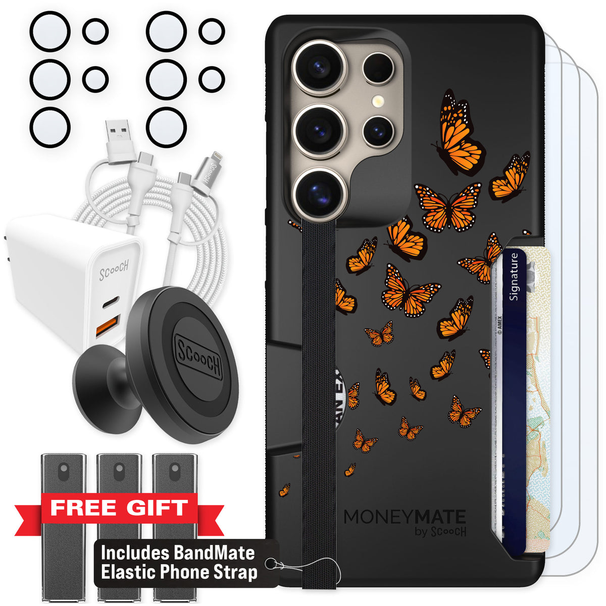 Scooch Moneymate Monarch Flight for Galaxy S25 Ultra — Ultimate Bundle