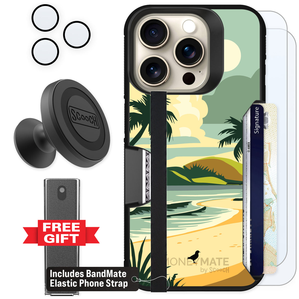 Scooch Moneymate Paradise Cove for iPhone 15 Pro — Defender Bundle