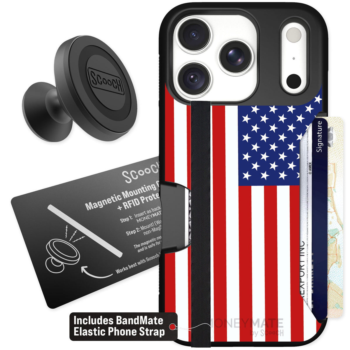 Scooch Moneymate Stars and Stripes for iPhone 18 Pro — Starter Bundle