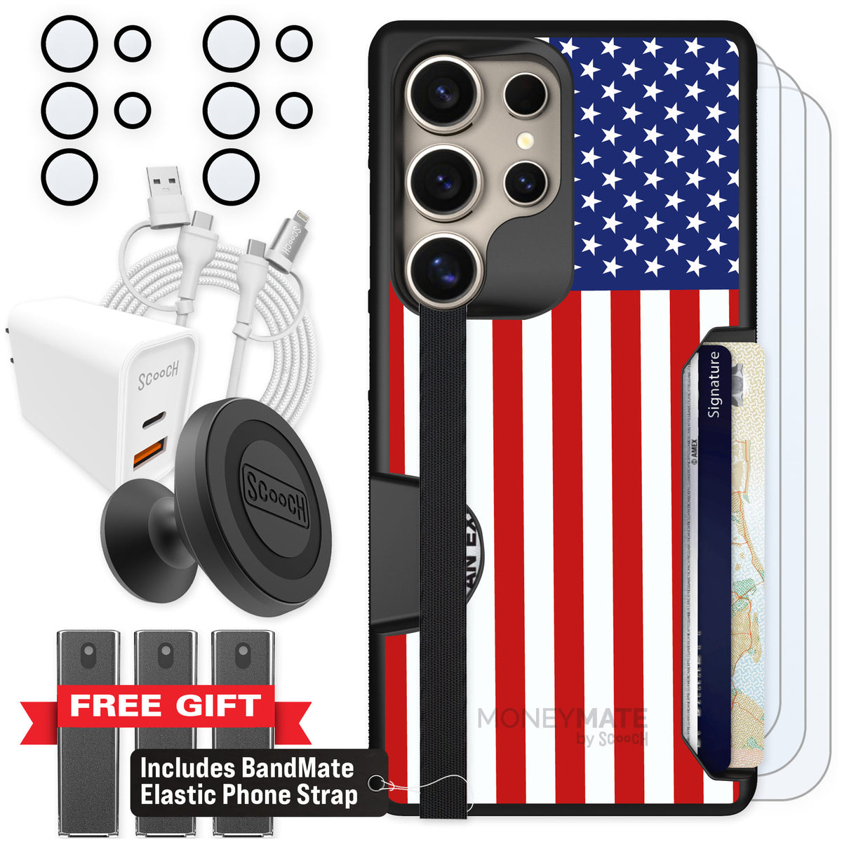 Scooch Moneymate Stars and Stripes for Galaxy S25 Ultra — Ultimate Bundle