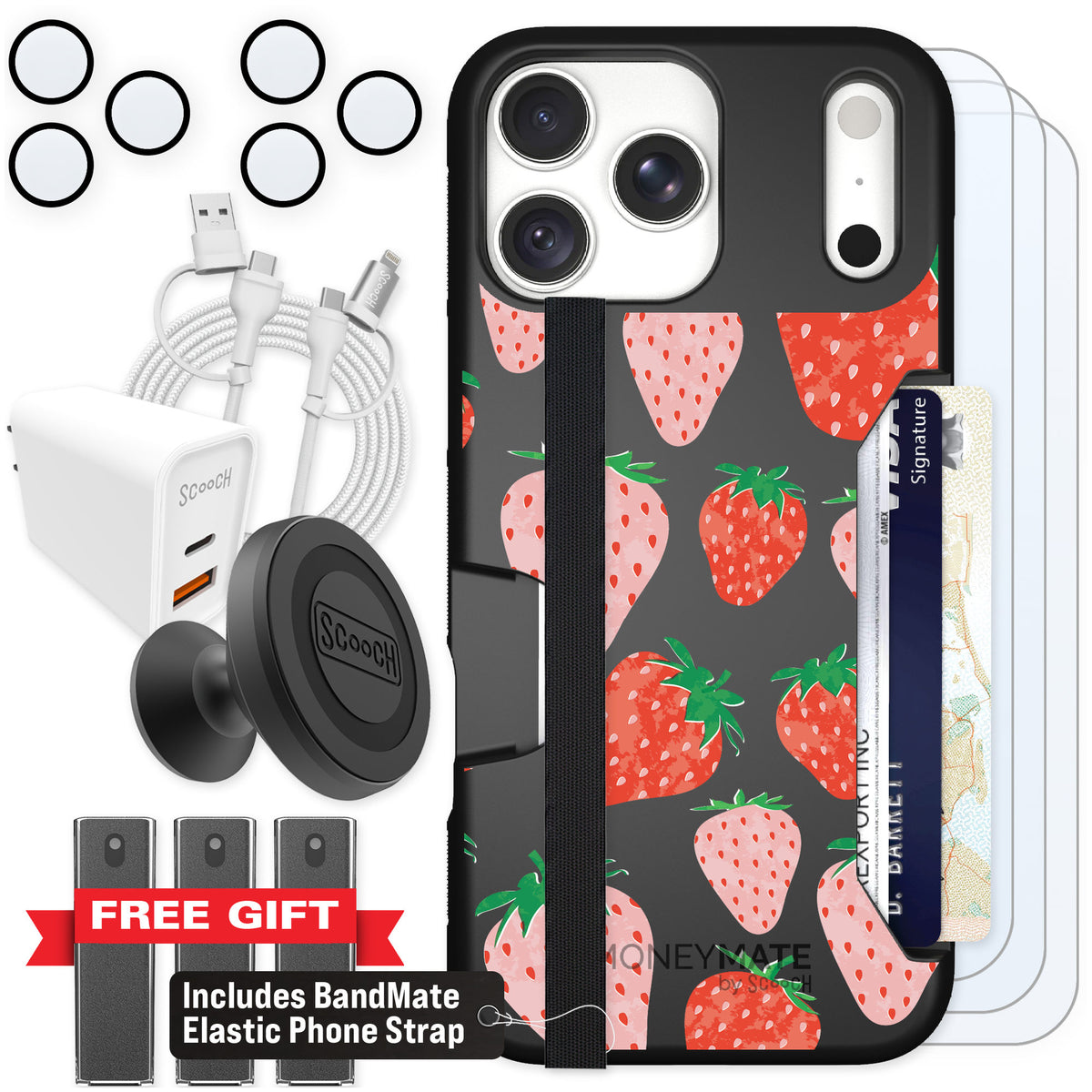 Scooch Moneymate Strawberry Fields for iPhone 18 Pro Max — Ultimate Bundle