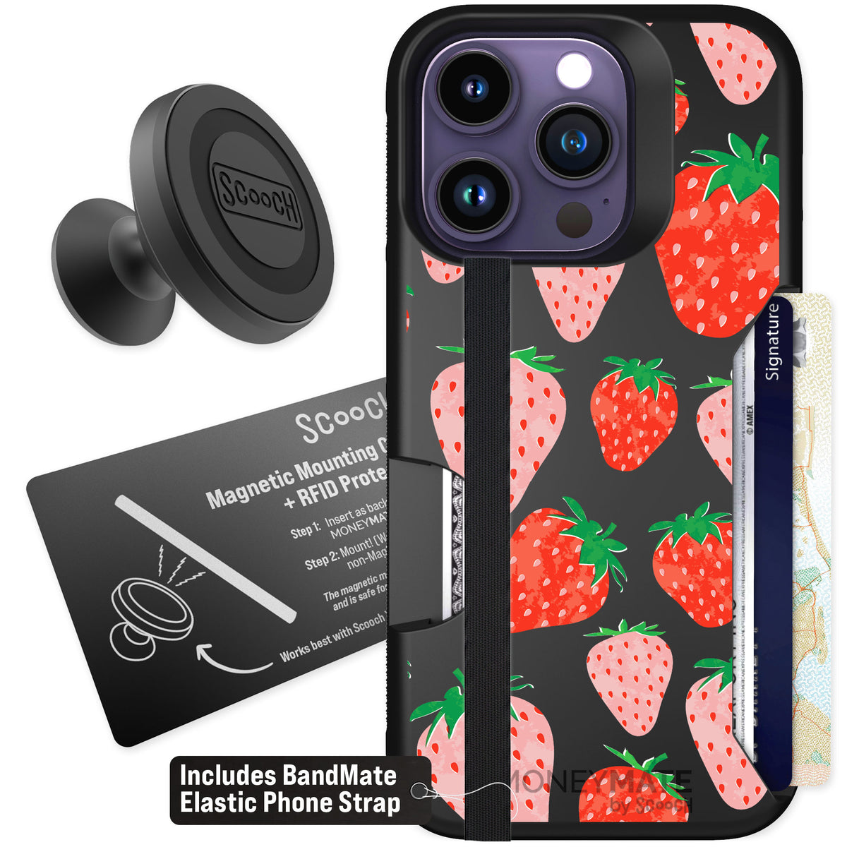 Scooch Moneymate Strawberry Fields for iPhone 14 Pro — Starter Bundle