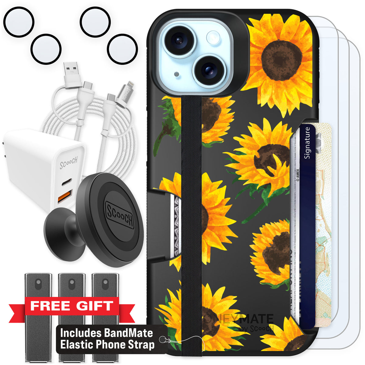 Scooch Moneymate Sunflower Frenzy for iPhone 15 — Ultimate Bundle