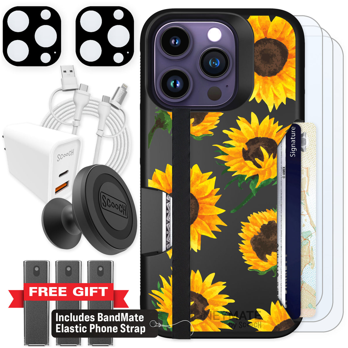 Scooch Moneymate Sunflower Frenzy for iPhone 14 Pro — Ultimate Bundle