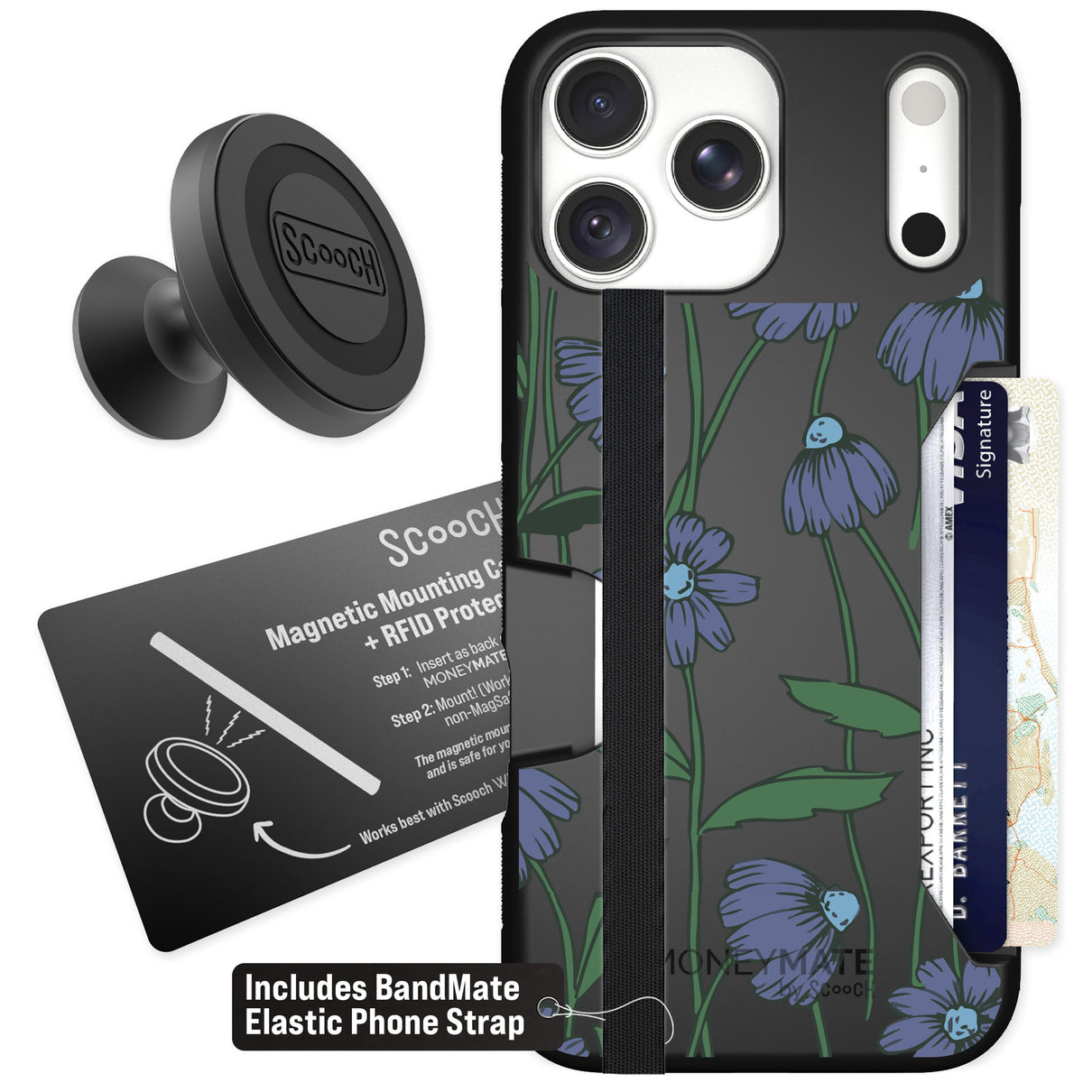 Scooch Moneymate Violet Daisy for iPhone 18 Pro Max — Starter Bundle