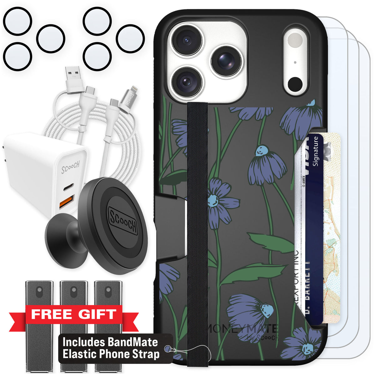 Scooch Moneymate Violet Daisy for iPhone 18 Pro Max — Ultimate Bundle