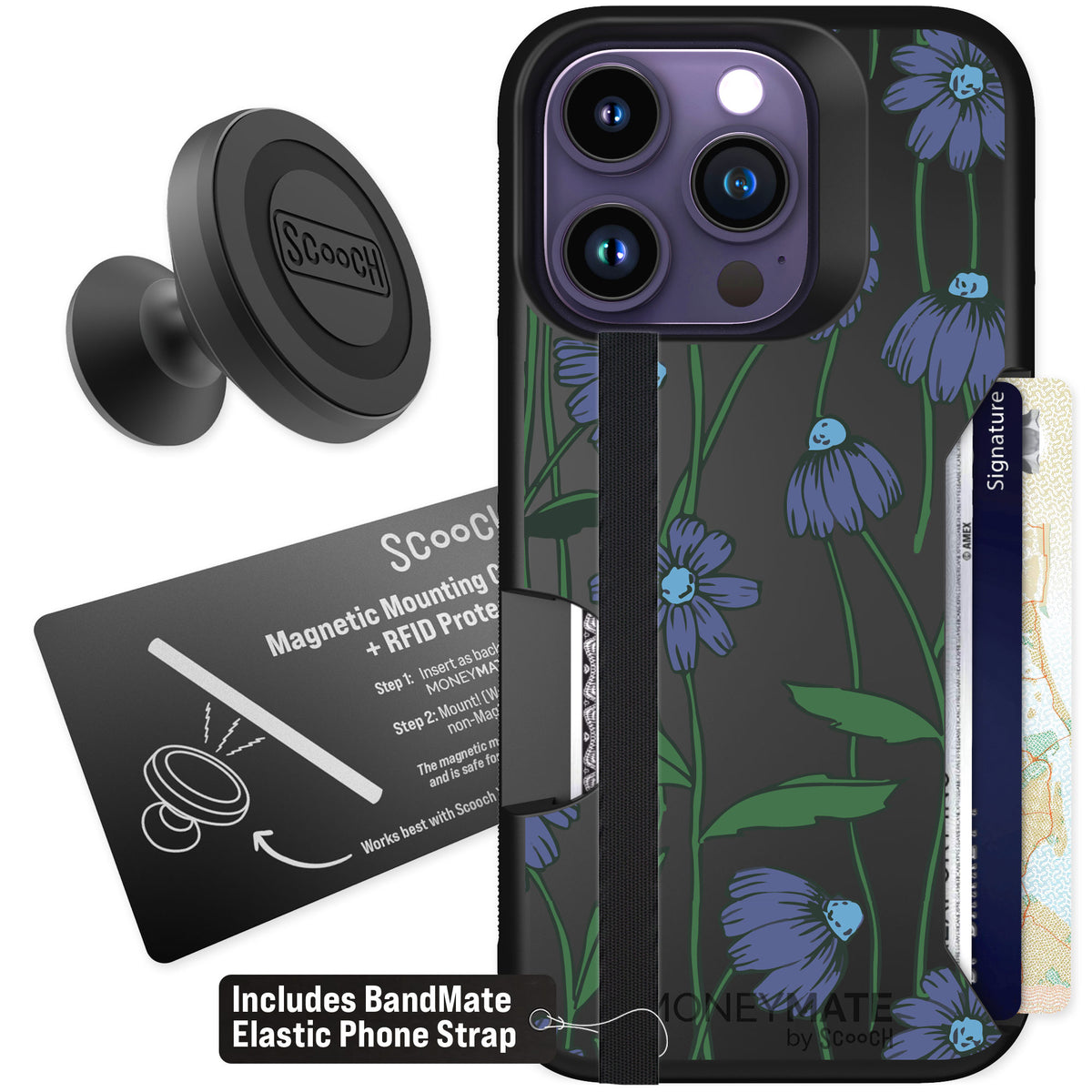 Scooch Moneymate Violet Daisy for iPhone 14 Pro — Starter Bundle