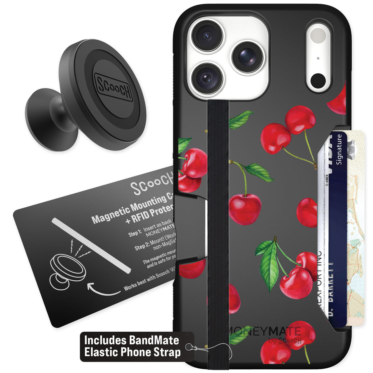 Scooch Moneymate Very Cherry for iPhone 18 Pro Max — Starter Bundle