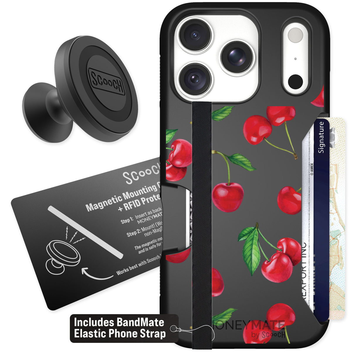 Scooch Moneymate Very Cherry for iPhone 18 Pro — Starter Bundle