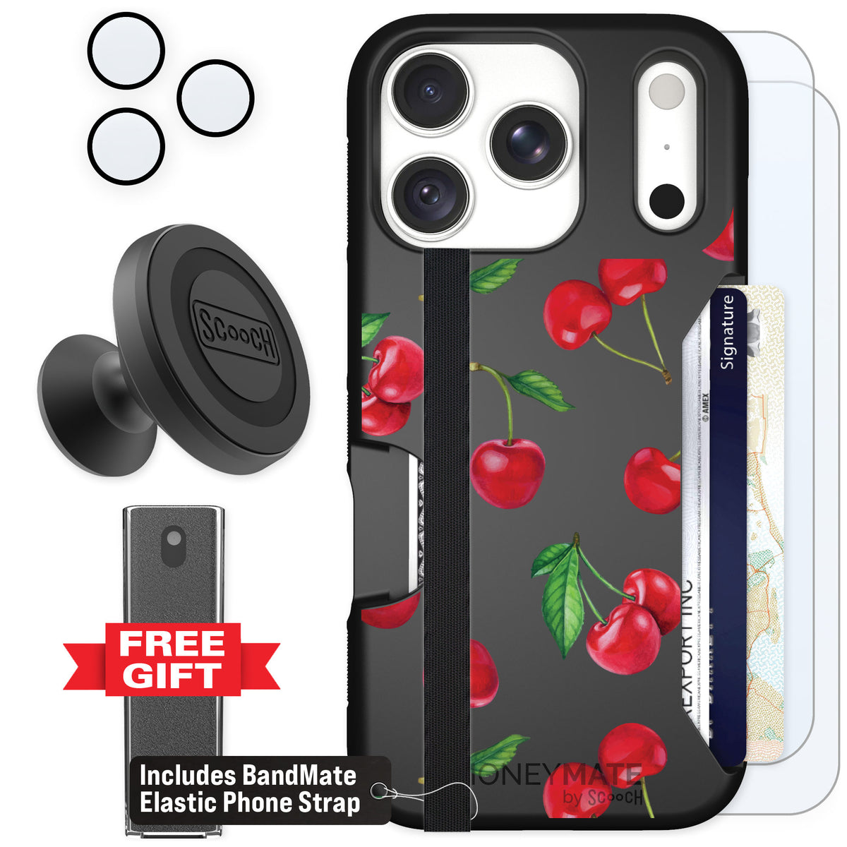 Scooch Moneymate Very Cherry for iPhone 18 Pro — Defender Bundle