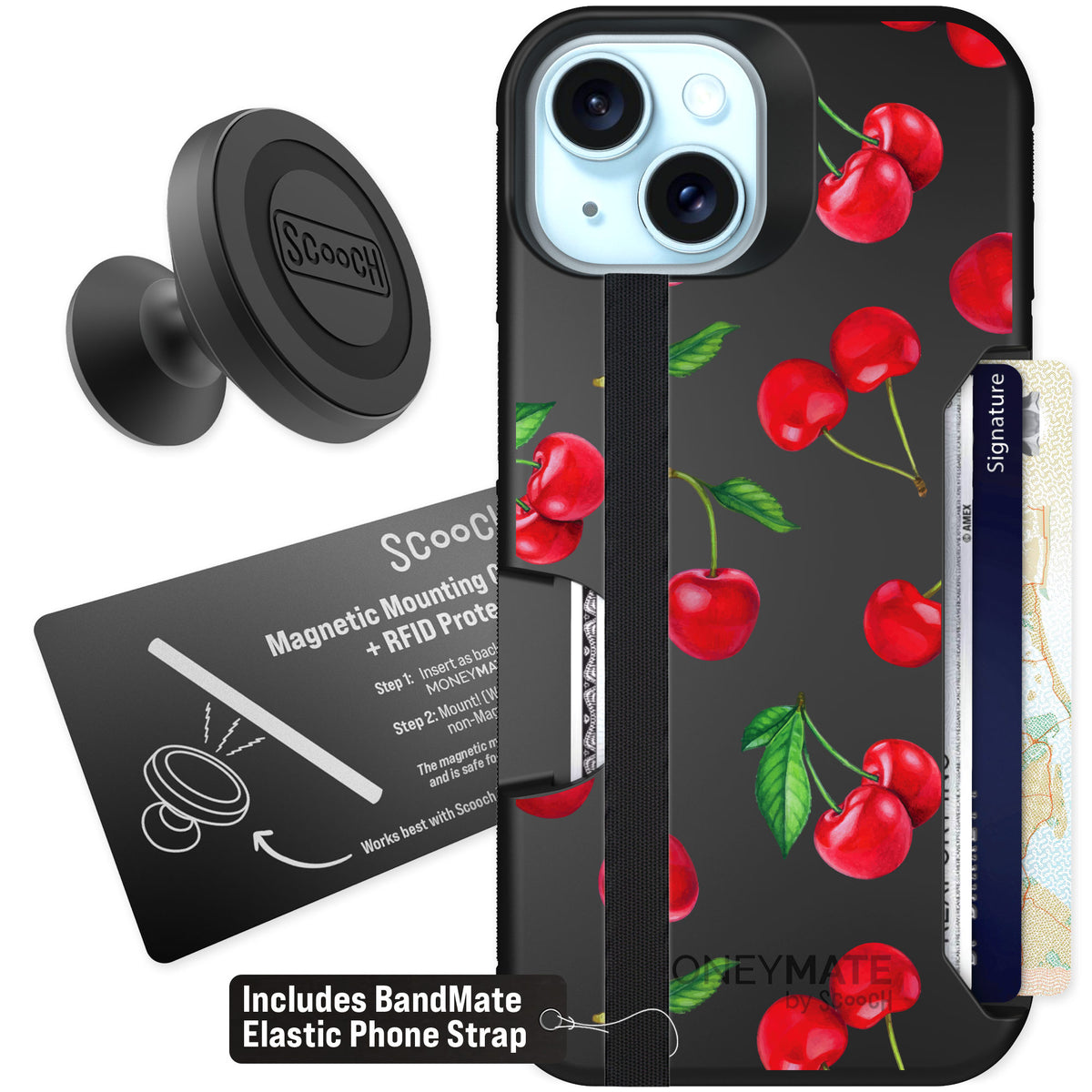 Scooch Moneymate Very Cherry for iPhone 15 — Starter Bundle