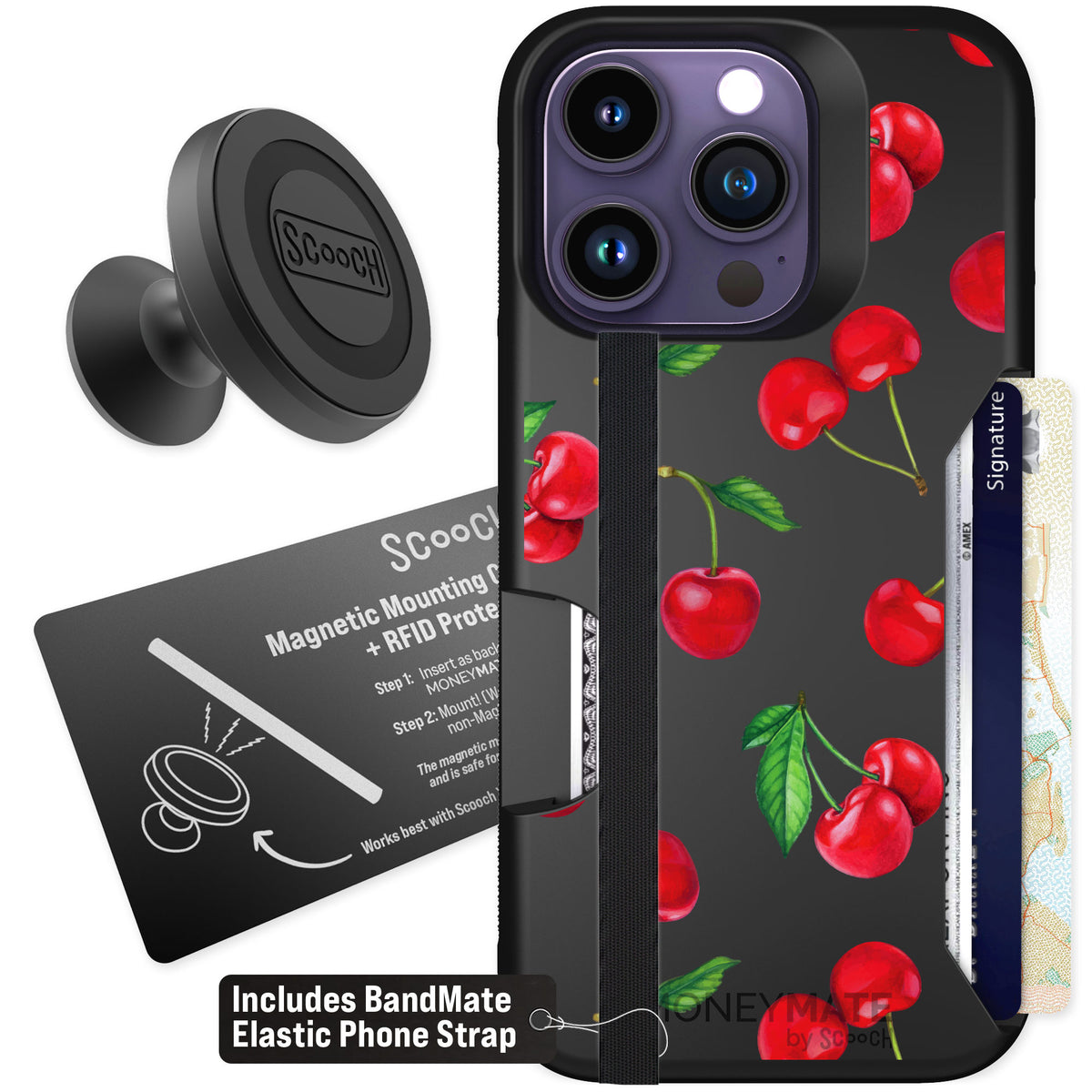 Scooch Moneymate Very Cherry for iPhone 14 Pro — Starter Bundle