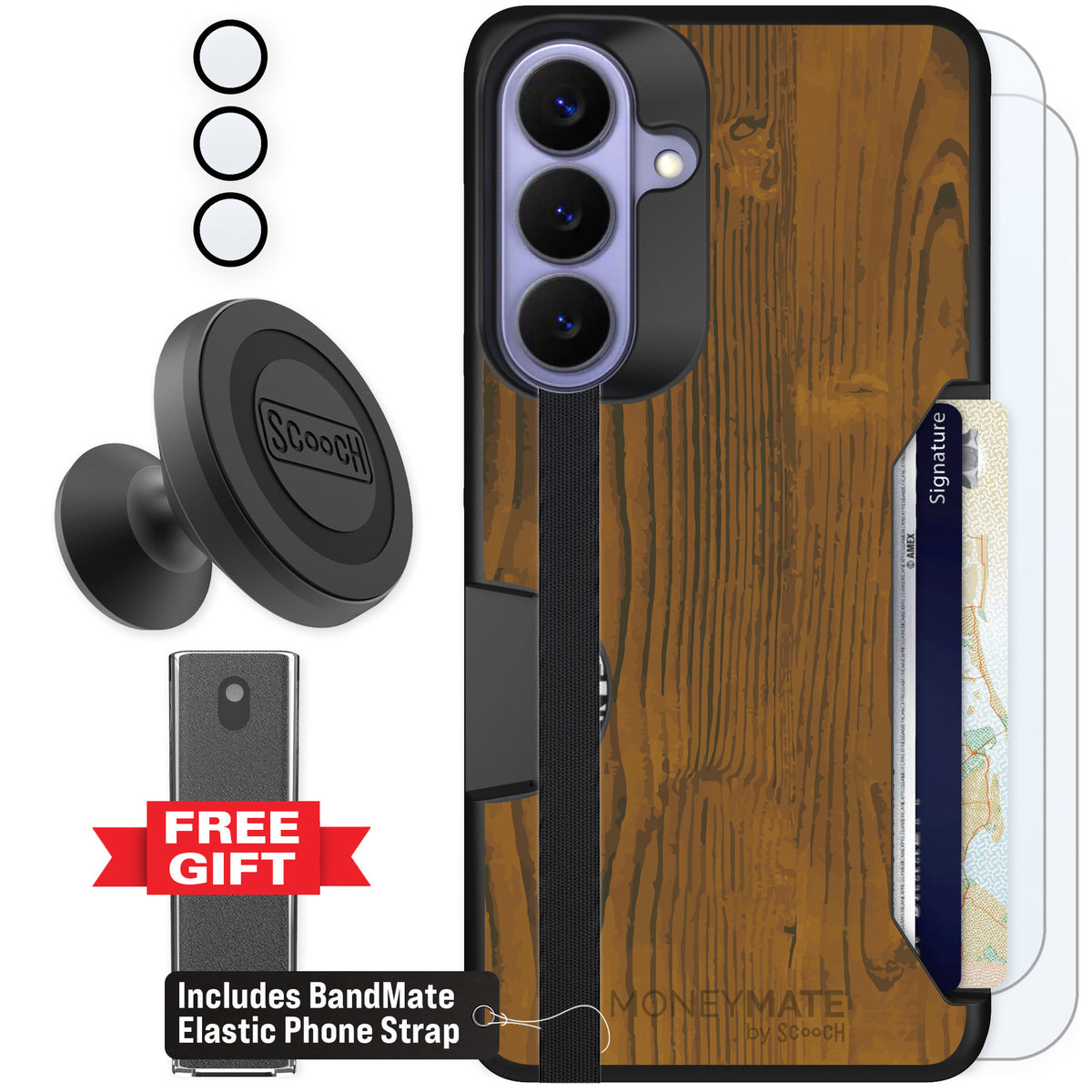 Scooch Moneymate Wood Grain for Galaxy S26+ — Defender Bundle